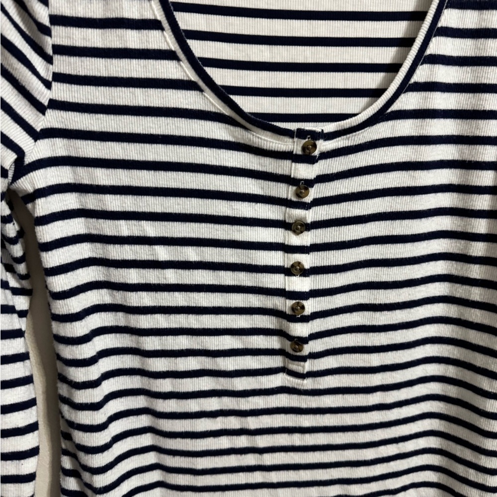 Old Navy Navy and White Striped Button-Down Shirt